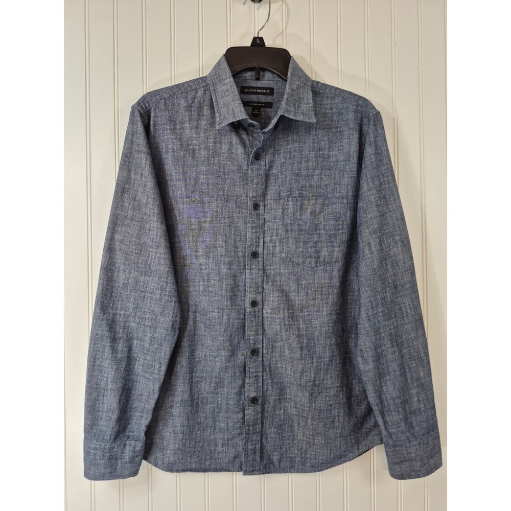 Banana Republic Mens Untucked Slim Fit Blue Cotton Chambray Button Down Shirt M